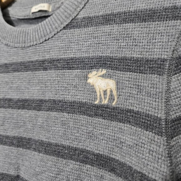 Abercrombie & Fitch Mens Grey Striped Thermal Size M Muscle Fit Long Sleeve Y2K - Picture 2 of 10